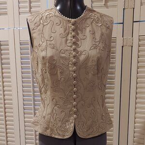 Marie St. Claire Asian Inspired Sleeveless Embroidered Pale Brown Top Size 6